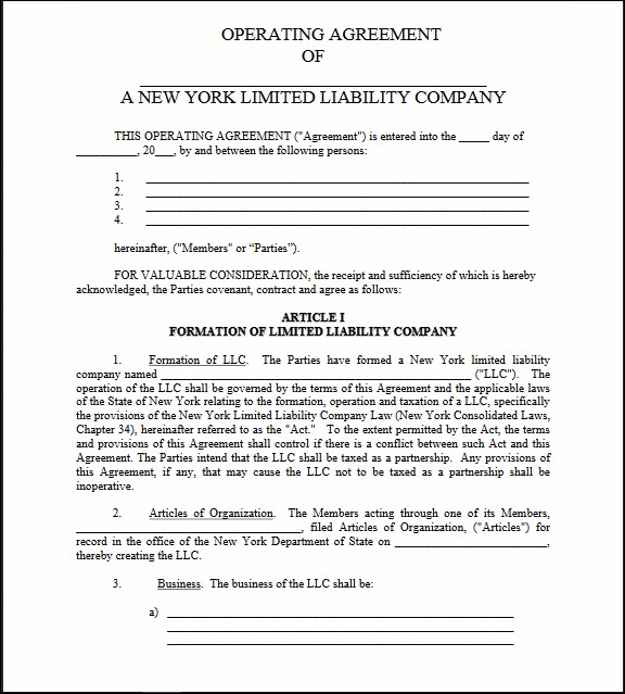 new york single member llc operating agreement template ny llc 