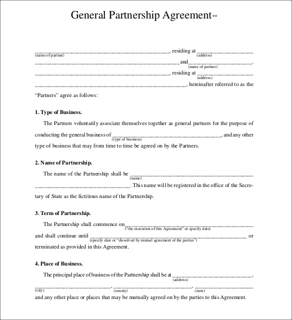 partnership agreement templates general agreement template pdf 
