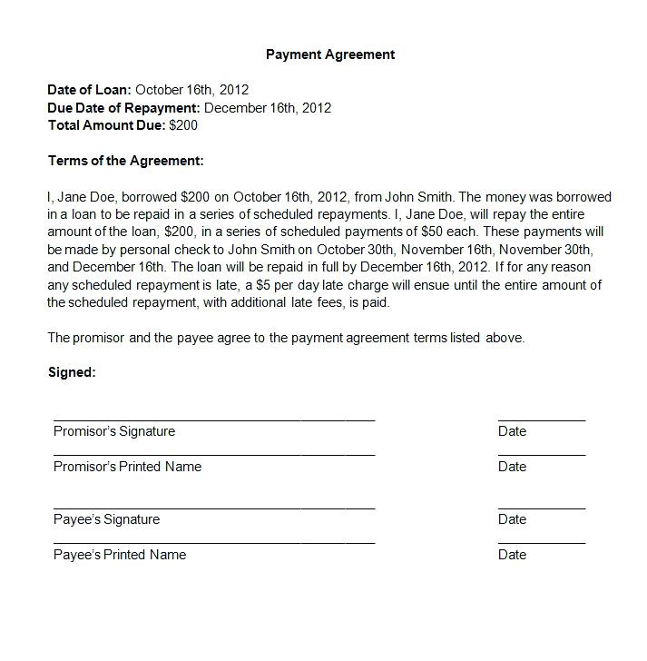 payment agreement letter between two parties template agreement 
