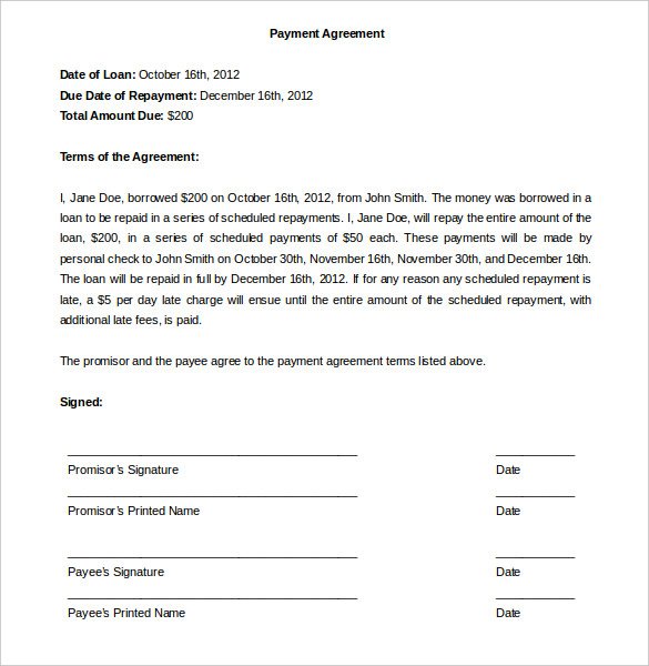 Payment Agreement Contract Pdf Metierlink.com