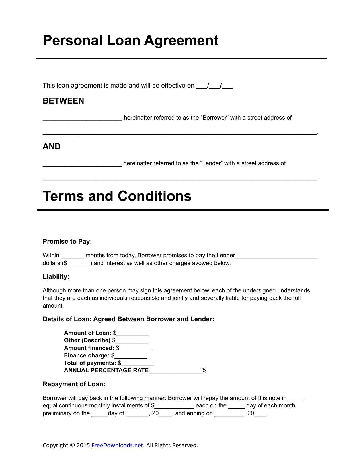 Download Personal Loan Agreement Template | PDF | RTF | Word 