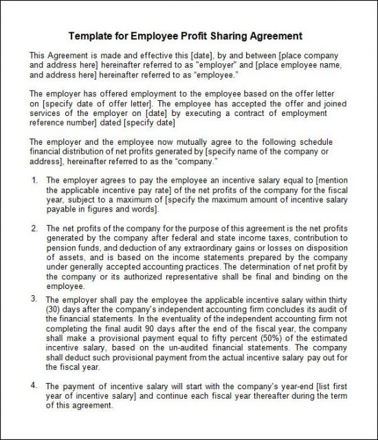 profit sharing agreement profit share agreement template simple 