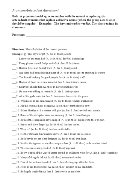 pronoun antecedent agreement worksheet bunch ideas of pronoun 
