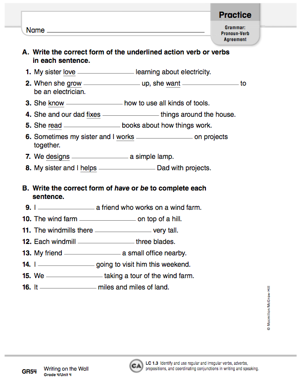 Pronoun Verb Agreement Worksheet The best worksheets image 