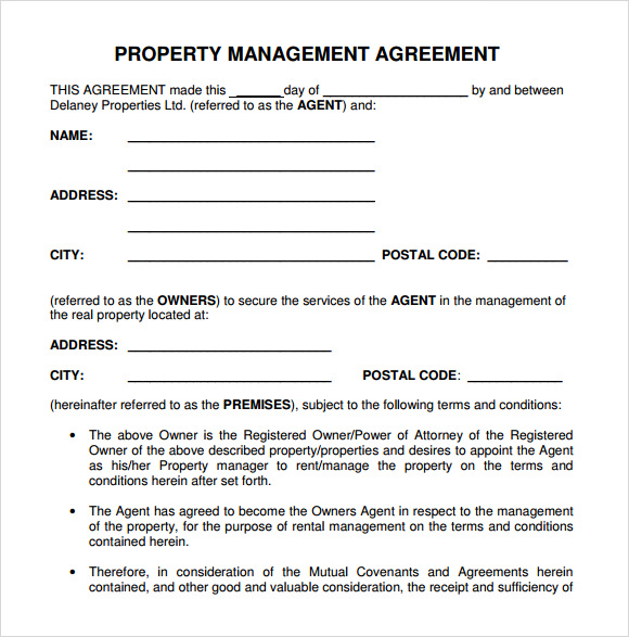 Property management agreement in Word and Pdf formats