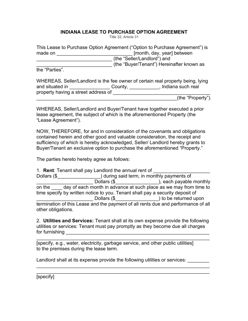 Real Estate Purchase Agreement Indiana Fill Online, Printable 