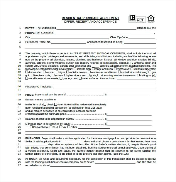 ohio home purchase agreement template real estate contract 