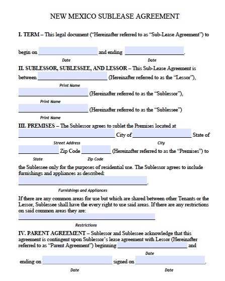 nm residential lease agreement template free new mexico sublet 