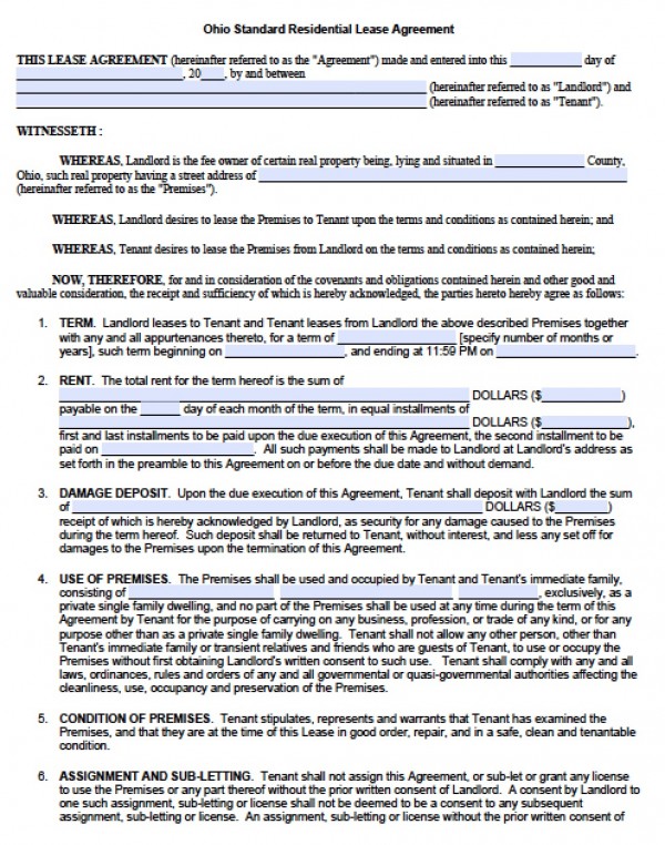 Free Ohio Residential Lease Agreement | PDF | Word (.doc)