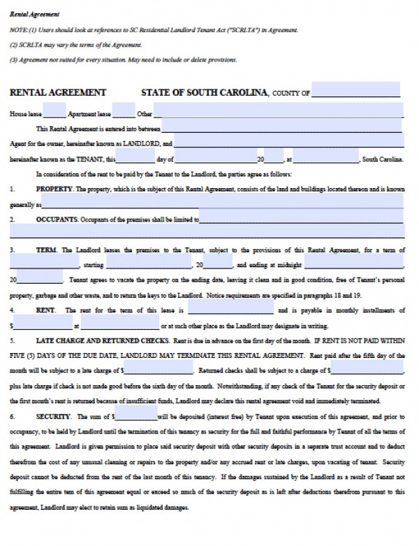 Free South Carolina Residential Lease Agreement | PDF | Word (.doc)