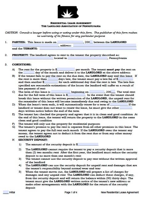 Free Pennsylvania Standard Residential Lease Agreement – PDF Template
