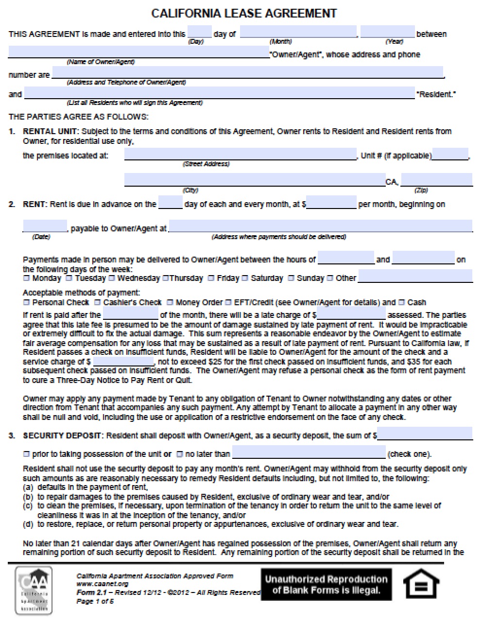 Free California Residential Lease Agreement | PDF | Word (.doc)