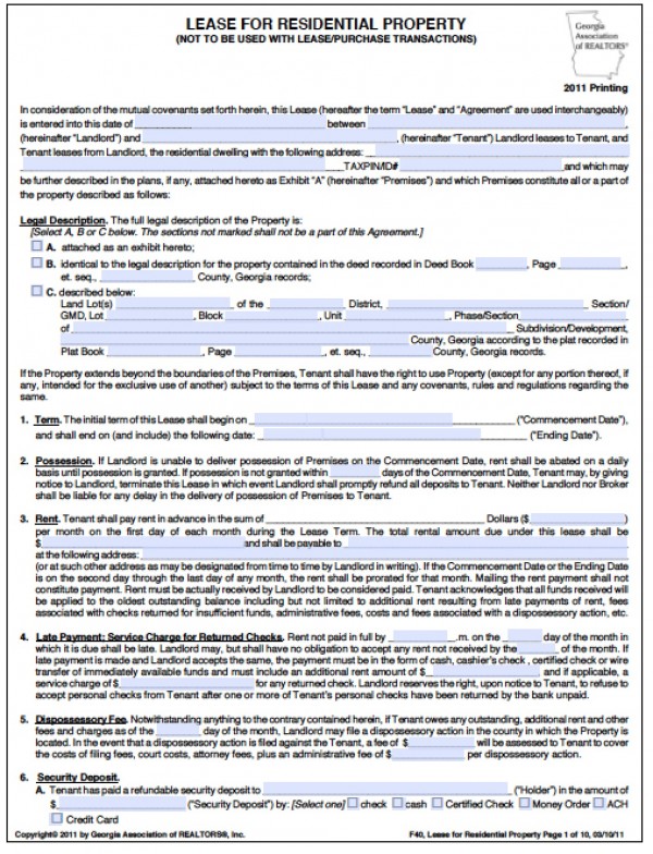 Free Georgia Residential Lease Agreement | PDF | Word (.doc)