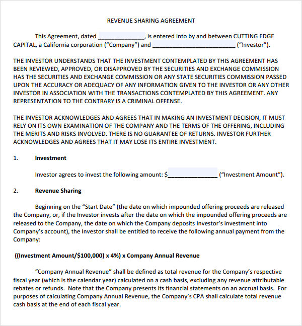 commission split agreement template revenue sharing agreement 