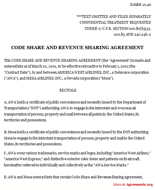 revenue sharing agreement template code share and revenue sharing 