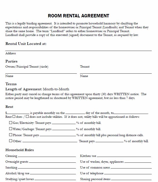 lease agreement for renting a room template rent a room tenancy 