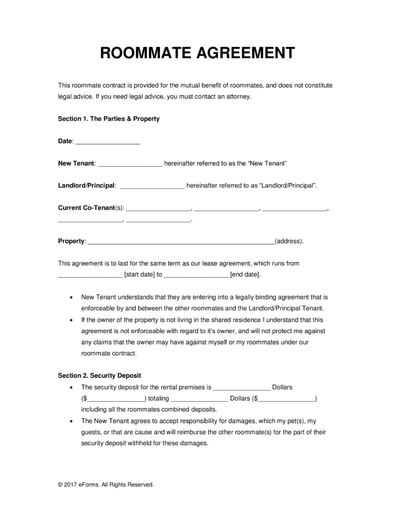 Roommate Rental Agreement Template (1) | Professional And High 