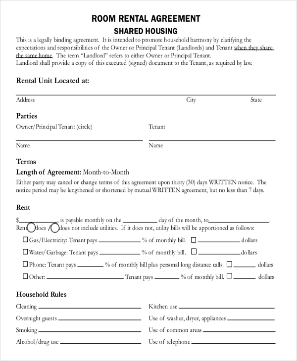 room rental agreement template free rent a room tenancy agreement 