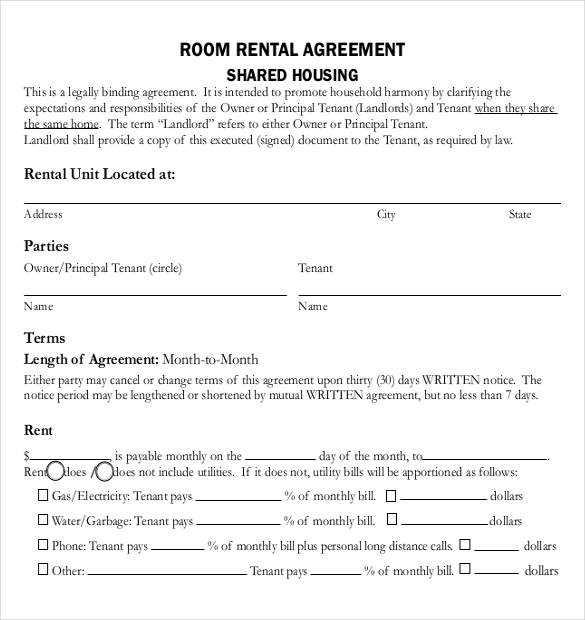 room rental agreement template word housing agreement template 