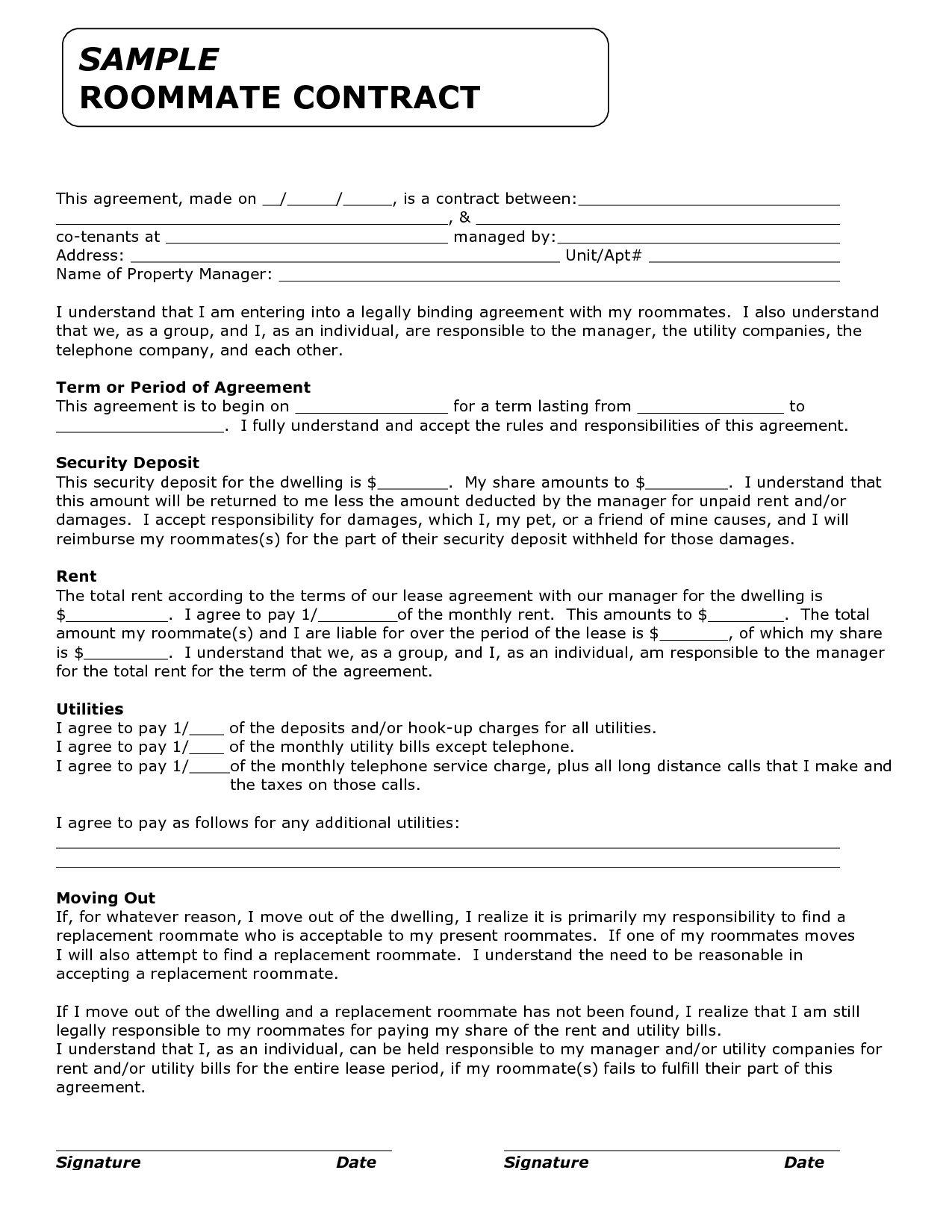 Commercial Lease Agreement Florida Template 29 Roommate Agreement 