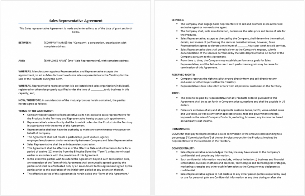 Sales Commission Agreement Doc Template California Contract Uk Pdf 