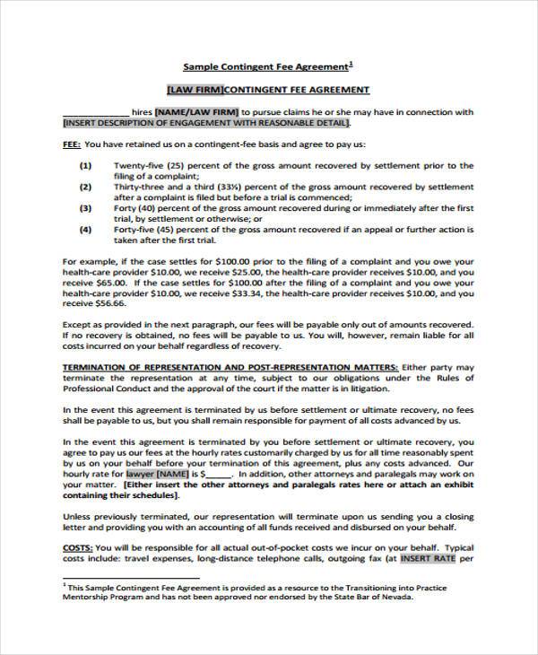contingency recruiting agreement template 8 contingency fee 