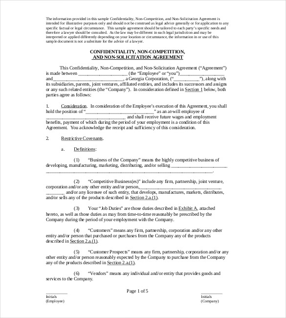 employee non compete agreement word template non compete agreement 