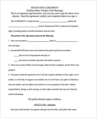 Separation Agreement Form Samples 10+ Free Documents in PDF