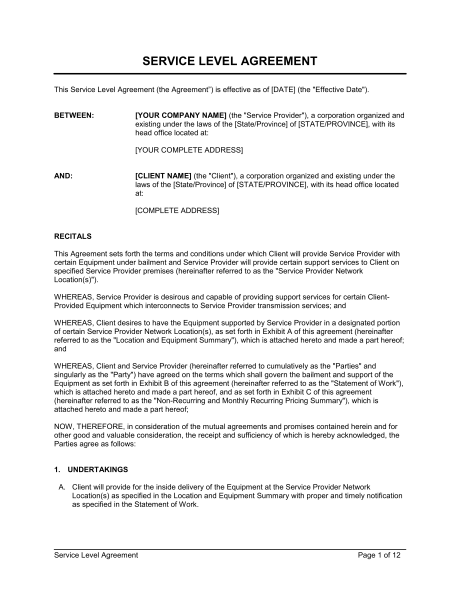 Service Level Agreement Template & Sample Form | Biztree.com