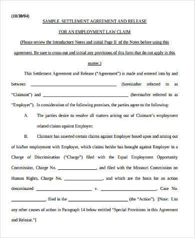 employment settlement agreement template sample employment 