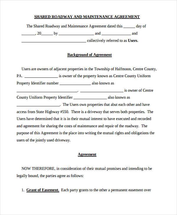 driveway easement agreement template 8 road maintenance agreement 