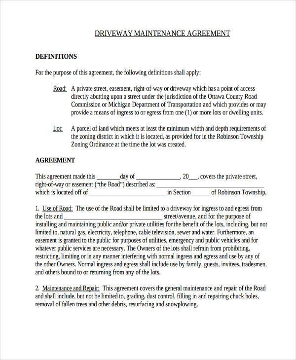 Shared Driveway Agreement Luxury Road Maintenance Agreement form 