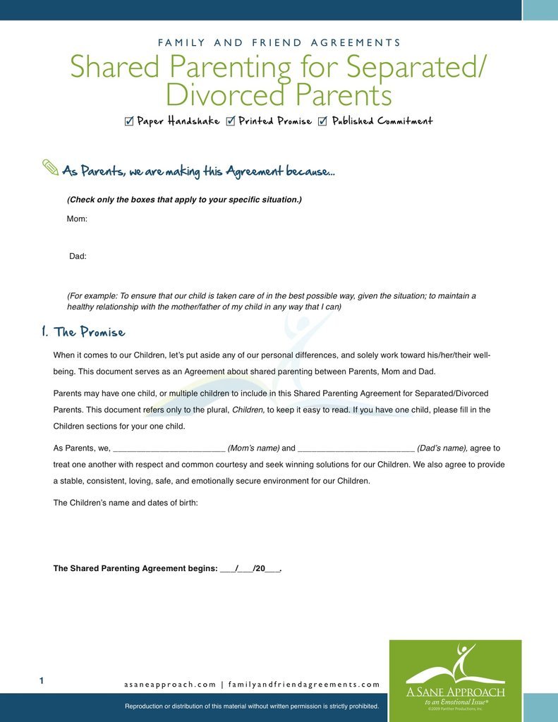 Shared Parenting Agreement PDF | Family and Friend Agreements/A 