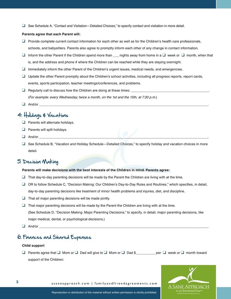 Shared Parenting Agreement PDF | Family and Friend Agreements/A 
