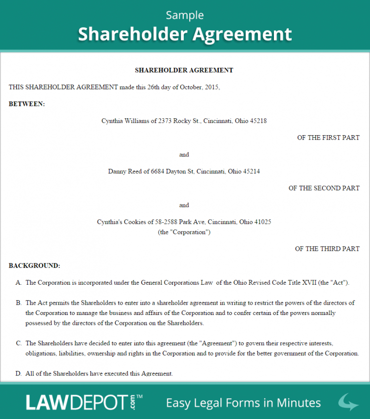 Sample Shareholder Agreement For Startup