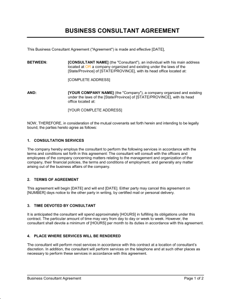 Consulting Agreement Short Template & Sample Form | Biztree.com