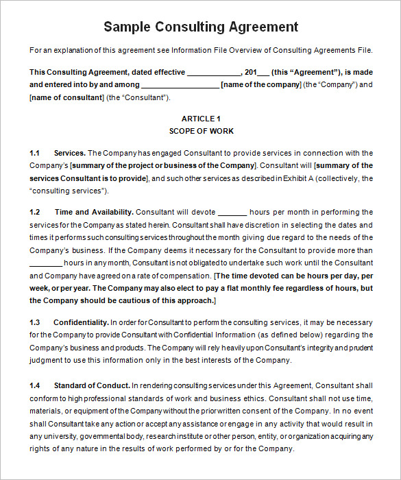 consultant agreement template free 9 consulting contract templates 