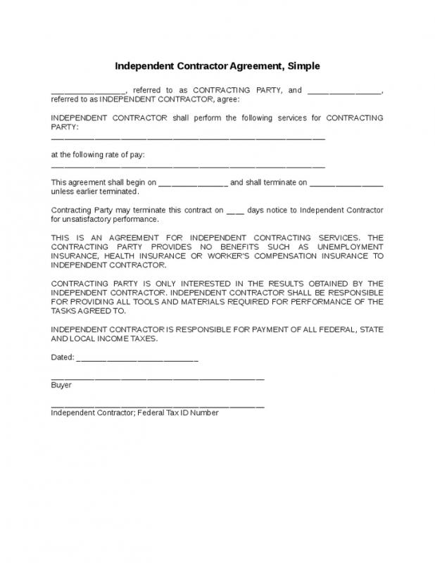 simple independent contractor agreement template simple 