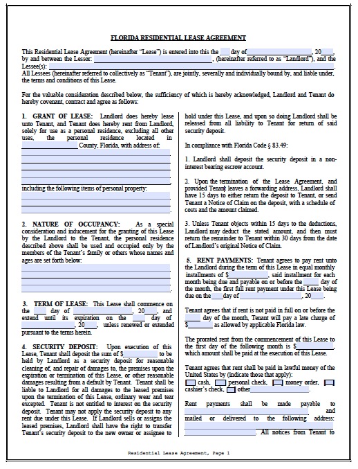 Florida Lease Agreement Fill Online, Printable, Fillable, Blank 