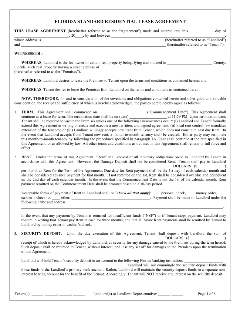 Free Florida Residential Lease Agreement Template – PDF – Word