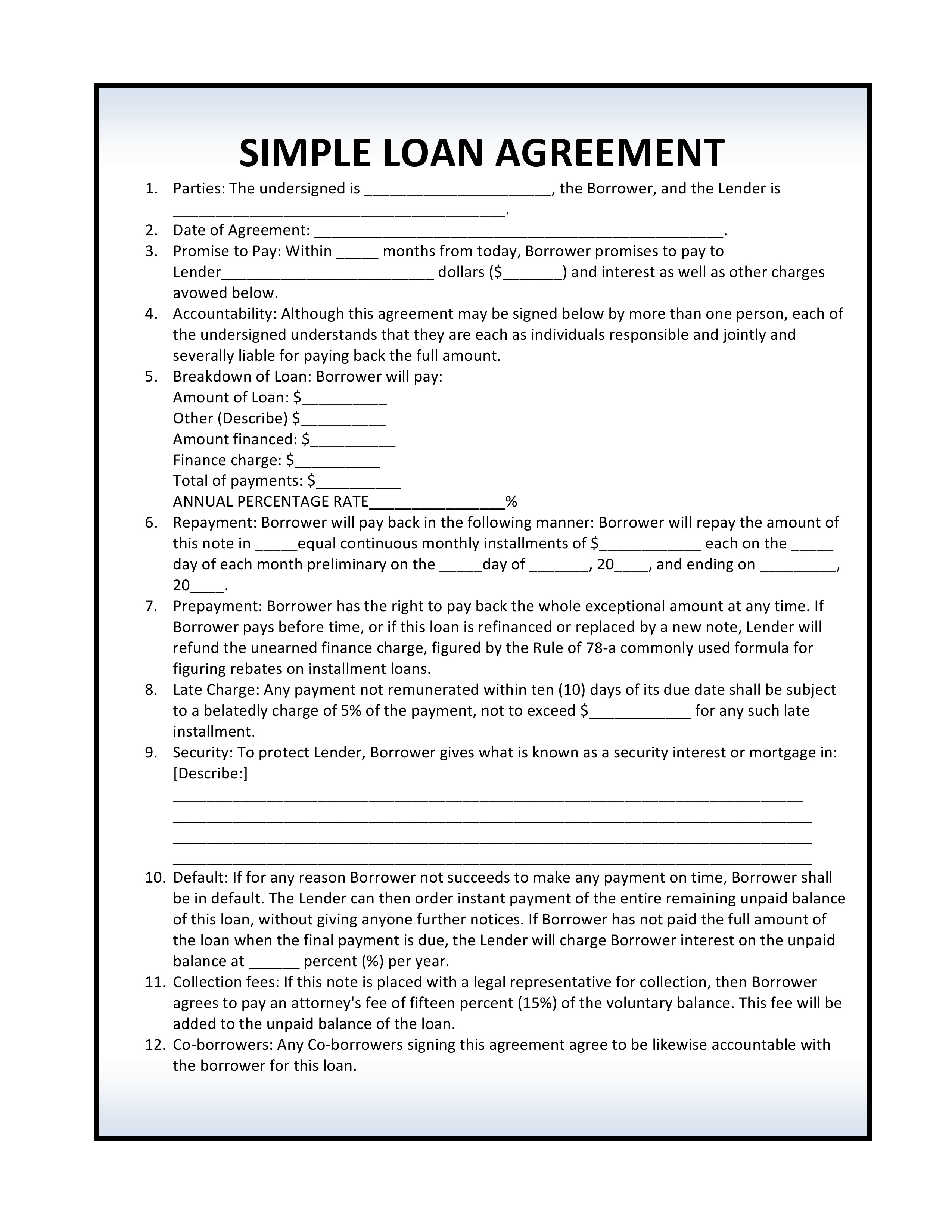 Free Simple Loan Agreement | PDF Template | Form Download