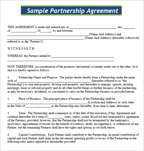 simple partnership agreement template business partnership 