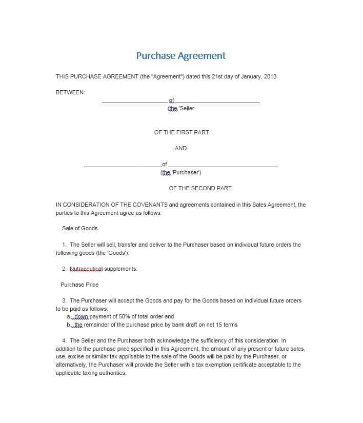 purchase agreement template 37 simple purchase agreement templates 