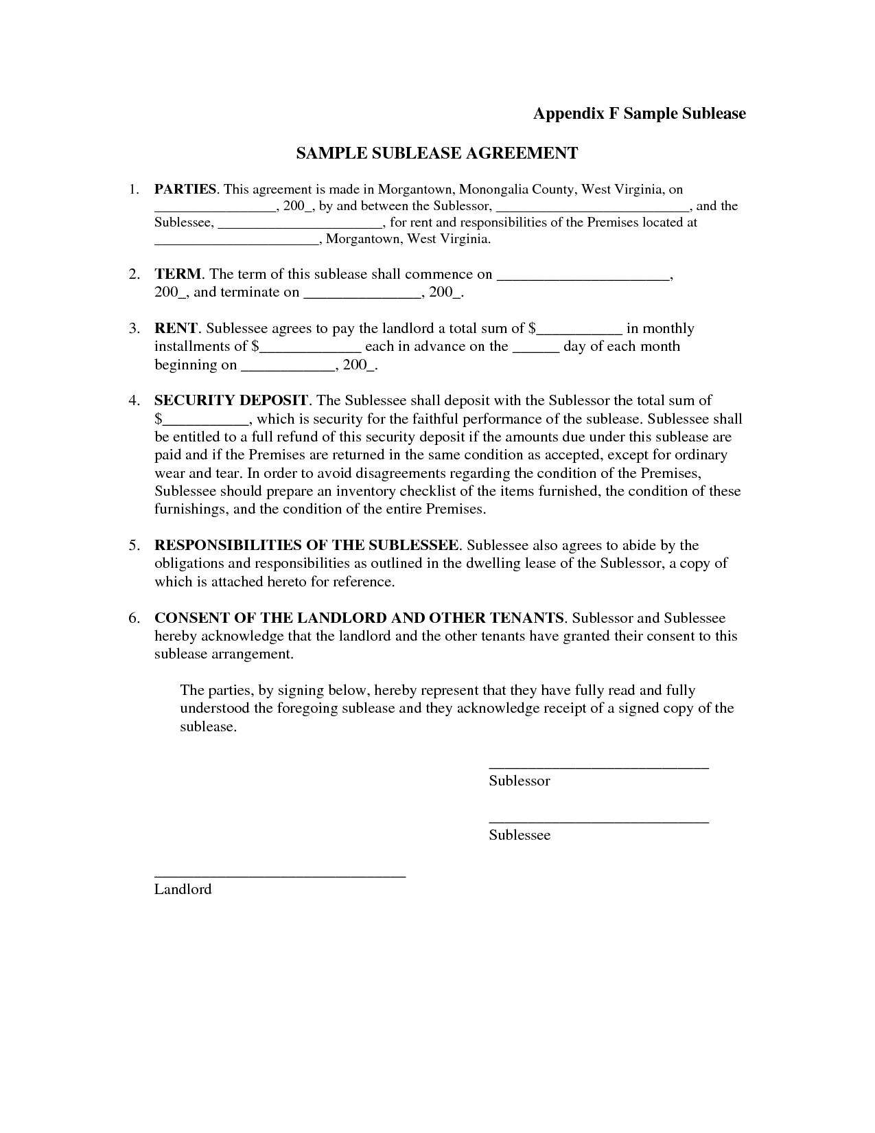 Appendix F Sample Sublease SAMPLE SUBLEASE AGREEMENT PARTIES This 