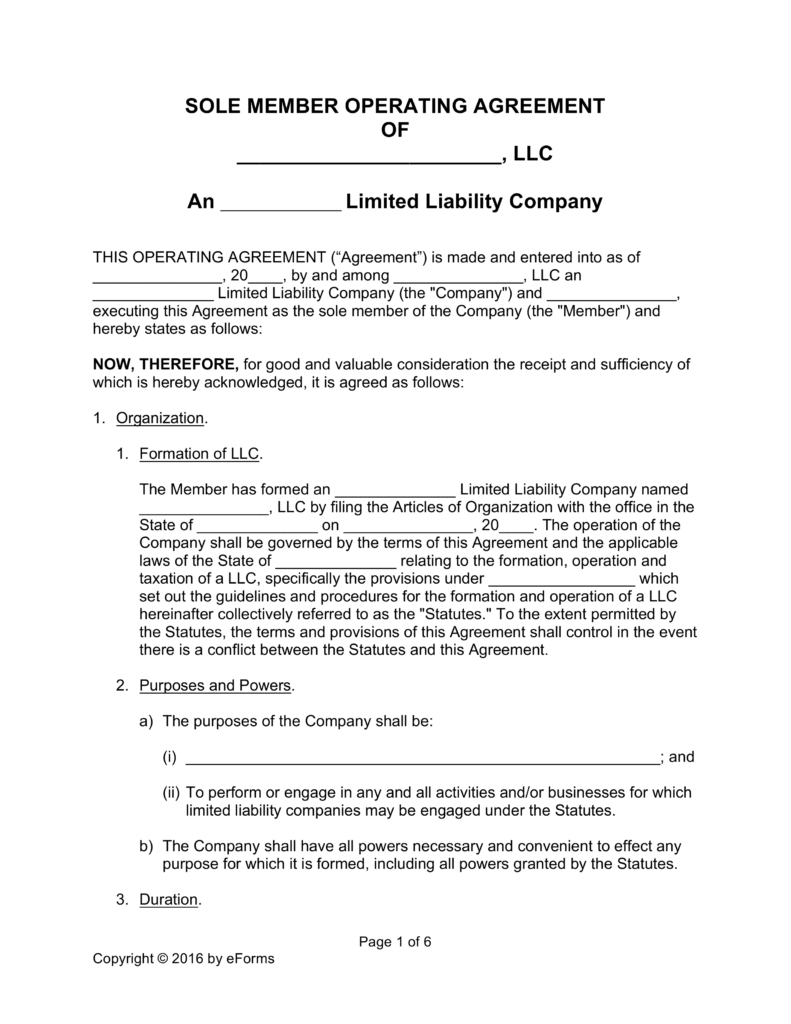 Free Single Member LLC Operating Agreement Templates PDF | Word 