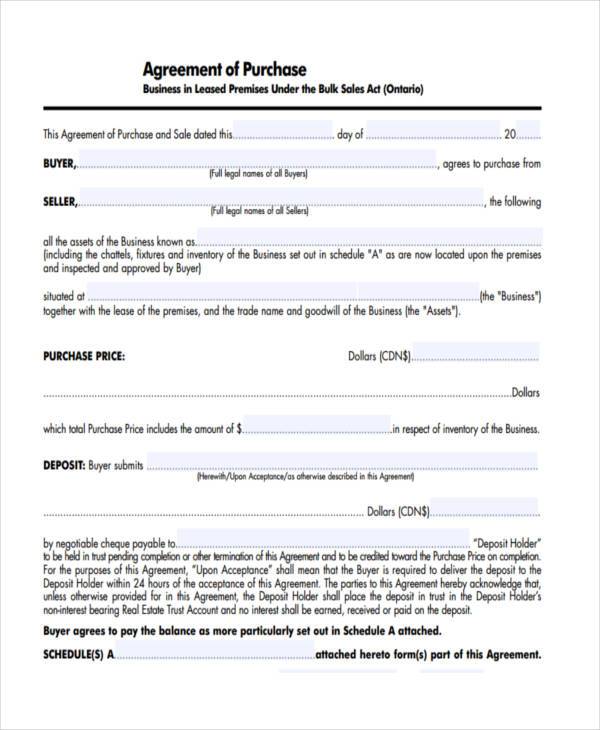 purchase agreement small business template free business purchase 