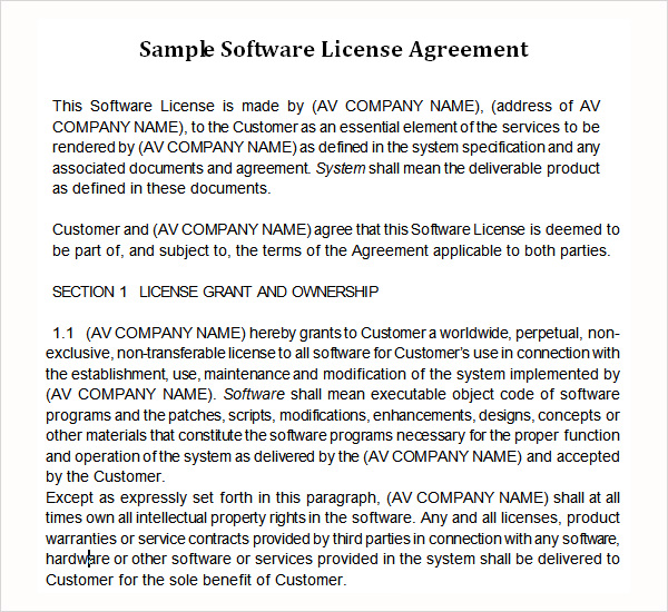 Software License Agreement Template Schreibercrimewatch.org