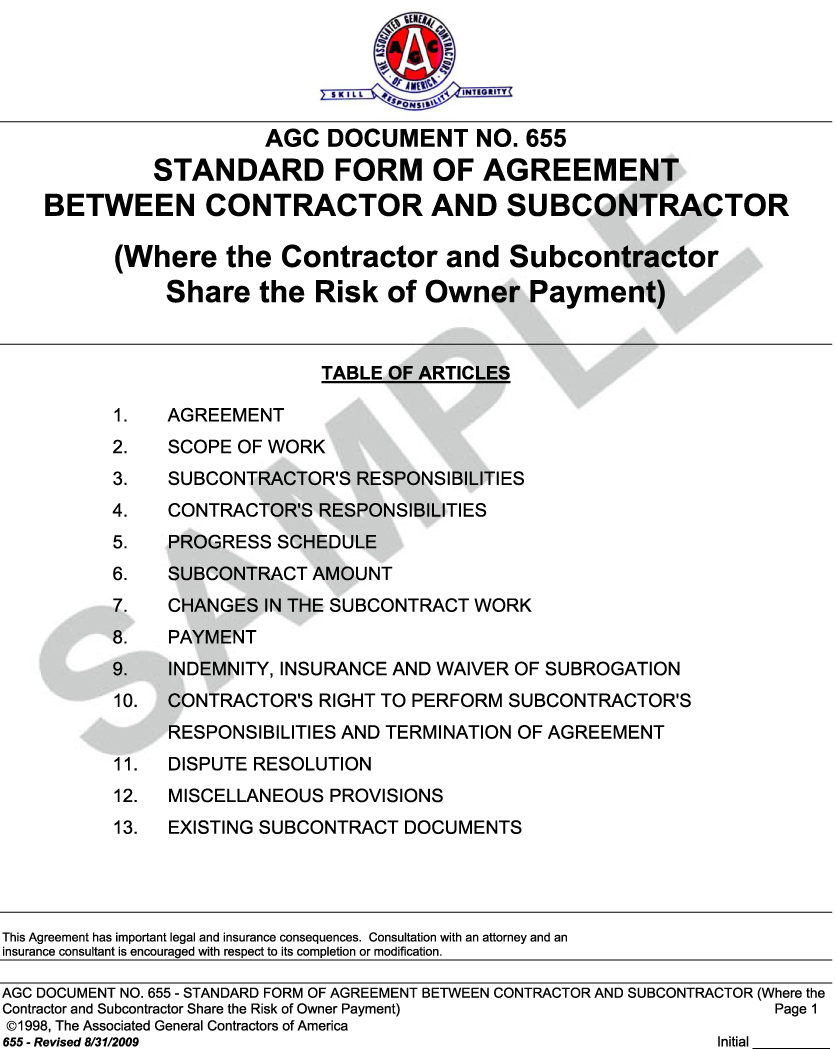Appendix L: AGC Document 655 Standard Form of Agreement between 