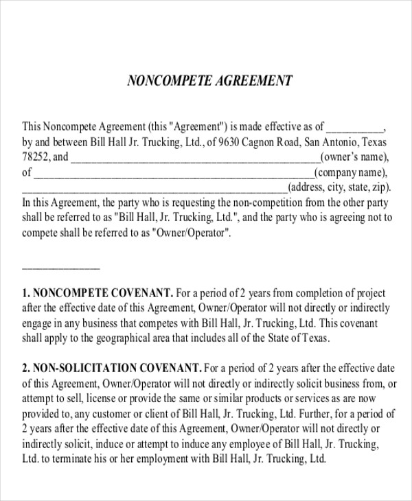 9+ Sample Word Non Compete Agreements | Sample Templates