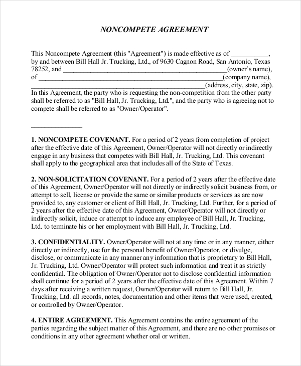 standard non compete agreement template 11 standard non compete 